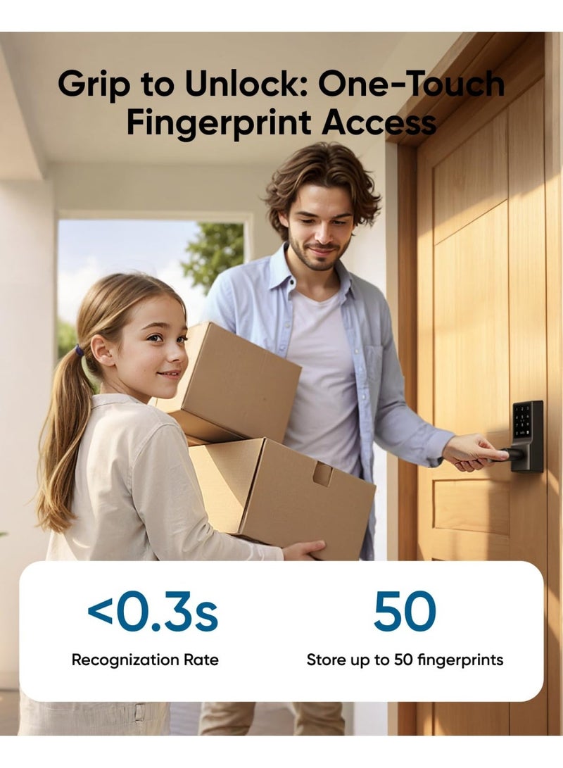 eufy قفل ذكي eufy C33، قفل باب بلوحة مفاتيح مع مقبض، مقبض باب ببصمة الإصبع، قفل باب بدون مفتاح للباب الأمامي وغرف النوم، قفل إلكتروني، واي فاي، تحكم عن بُعد عبر التطبيق، مقاوم للماء IP53 - Image 2
